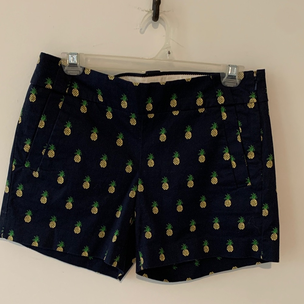 J. Crew Dark Blue Pineapple Patterned Women's Shorts size 2 cotton NWOT